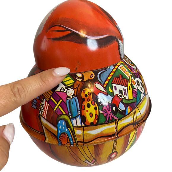 Vintage Roll Poly Santa Metal Tin Tobacco Candy Hong Kong St Nick Christmas Deco - Picture 12 of 14